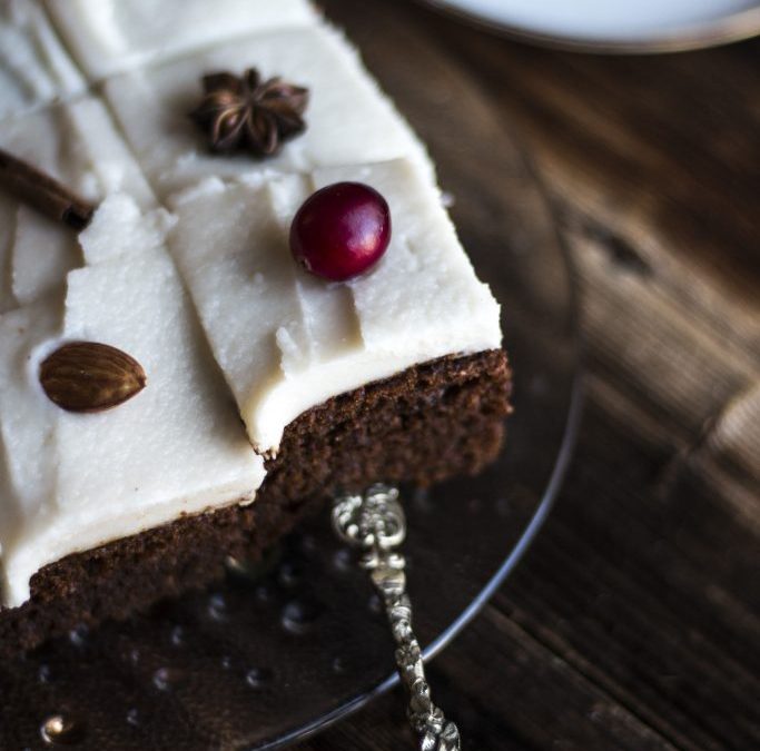 Gingerbread Cake with Coconut Vanilla Icing
