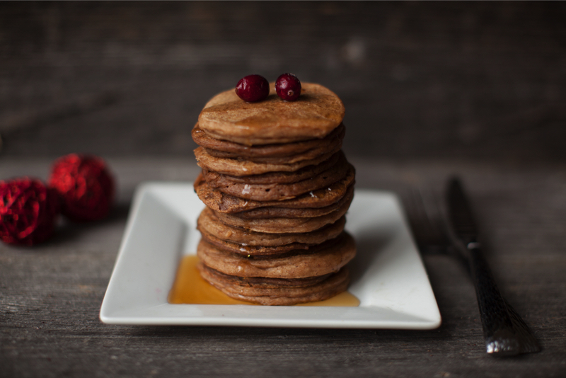Gingerbread and Egg Nog Pancakes with Maple Syrup
