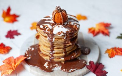 Pumpkin Spice Pancakes with Coconut Cream and Chocolate Maple Syrup
